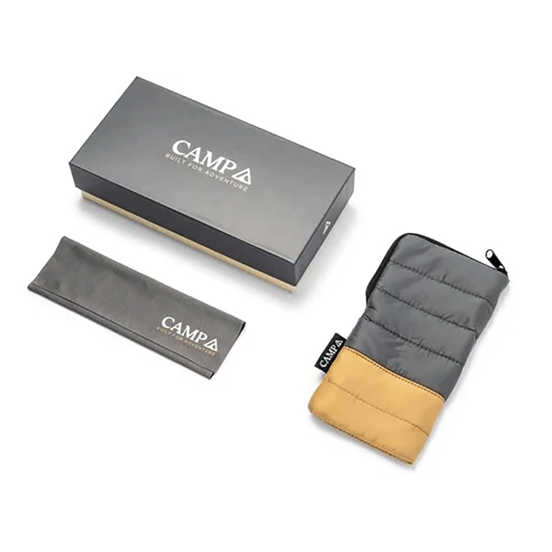 Gray and yellow insulated pouch with a matching pouch and box on a white background, featuring the CAMP4 brand.
