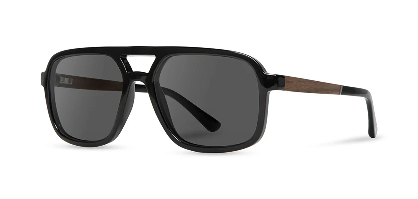 Side profile of CAMP Glacier Sunglasses highlighting walnut wood inlays and polarized lenses