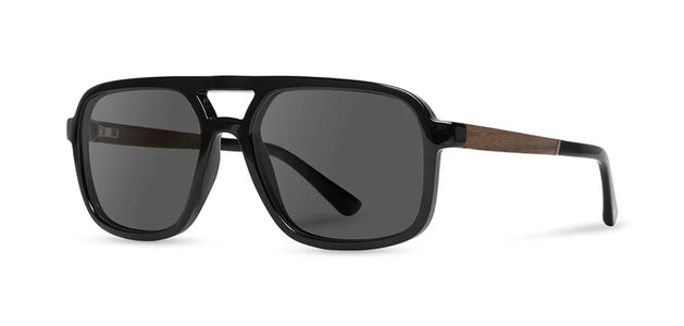 Side profile of CAMP Glacier Sunglasses highlighting walnut wood inlays and polarized lenses