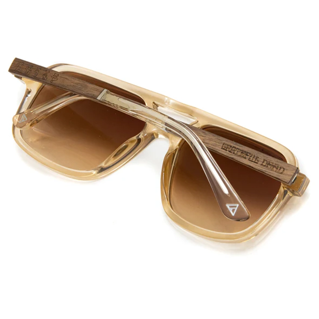 Grateful Dead Dancing Bears engraved wood temple detail on CAMP sunglasses