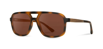 Camp Glacier Sunglasses with Matte Tortoise / walnut frames and brown polarized lenses, front angled view