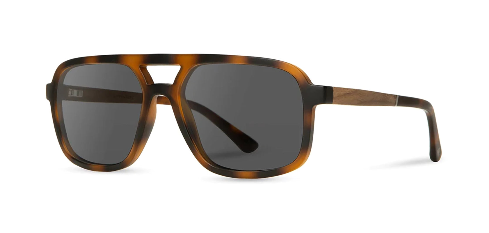 Camp Glacier Sunglasses with Matte Tortoise / walnut frames and HD+ Grey polarized lenses, front angled view