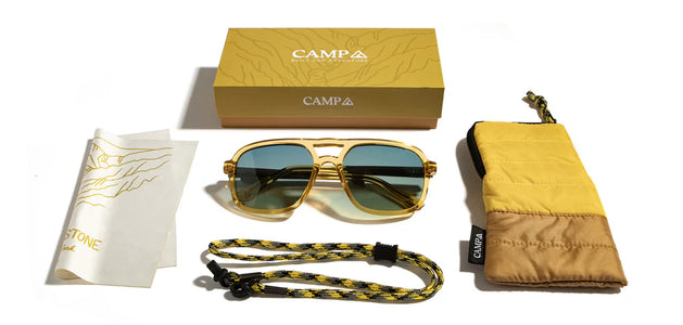 CAMP Glacier Yellowstone sunglasses with full accessory set including box, travel case, microfiber cloth, and paracord strap – available at The Simple Man Omaha.