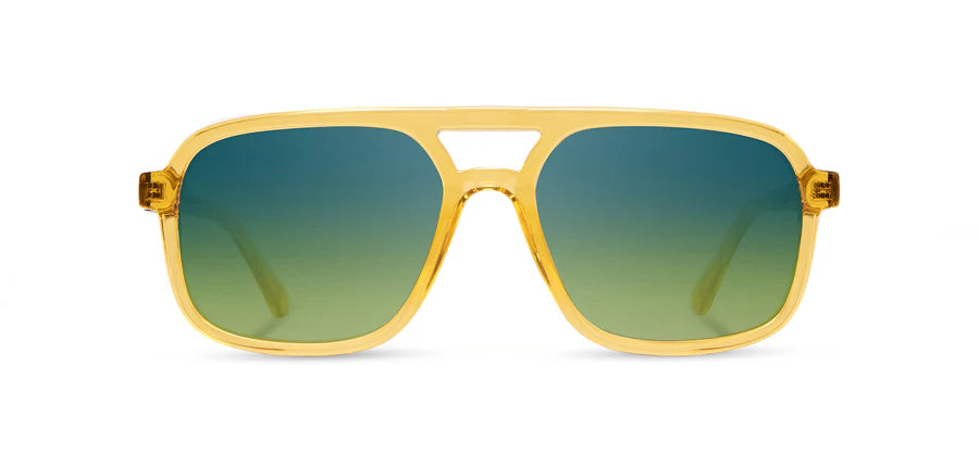 Front view of CAMP Glacier sunglasses in Yellowstone Sap yellow frame with polarized lenses – stylish rugged eyewear from The Simple Man Omaha.