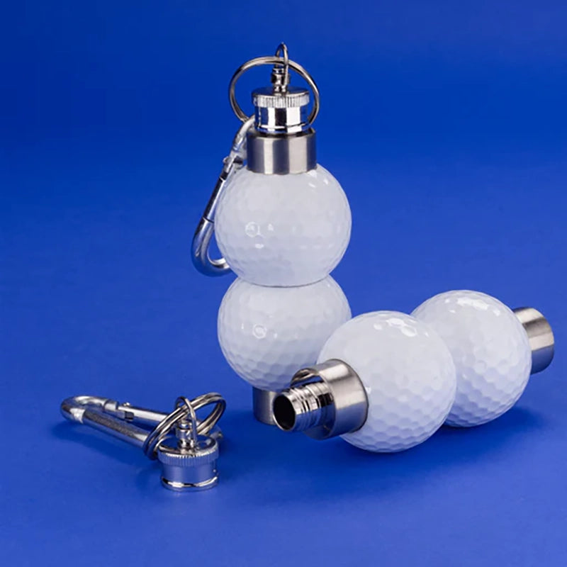 Golf Ball Flask, showing one opened and one closed, with key ring