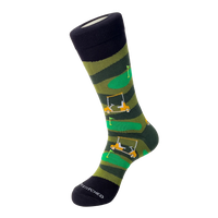 Unsimply Stitched Golf Course Sock in Black Green, flat lay view of golf cart pattern