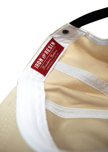 Inside label and stitching of cotton twill men’s hat