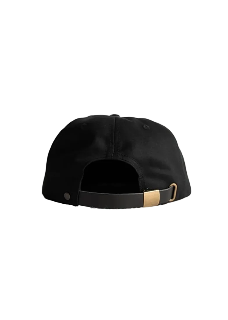 Good Times Only snapback cap back view – adjustable leather strap with brass hardware – The Simple Man