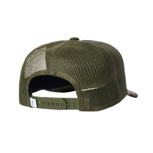 Katin Good Times Trucker Hat in Camo, back view showing mesh panels and snapback closure