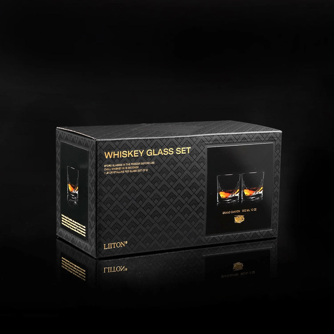LIITON Grand Canyon whiskey glass set packaging box in black with gold text – available at The Simple Man Omaha