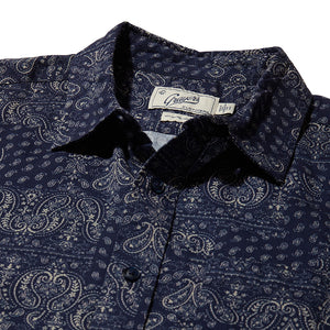 Grayers Bedford Bandana shirt in navy, flat lay close up detail view