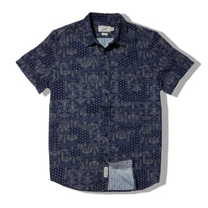 Grayers Bedford Bandana shirt in navy, flat lay view