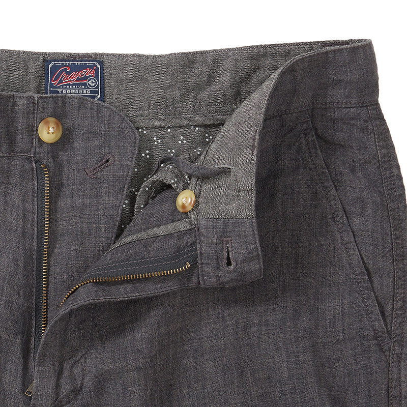 Grayers Linen Shorts in Charcoal, Flat Lay close up detail View