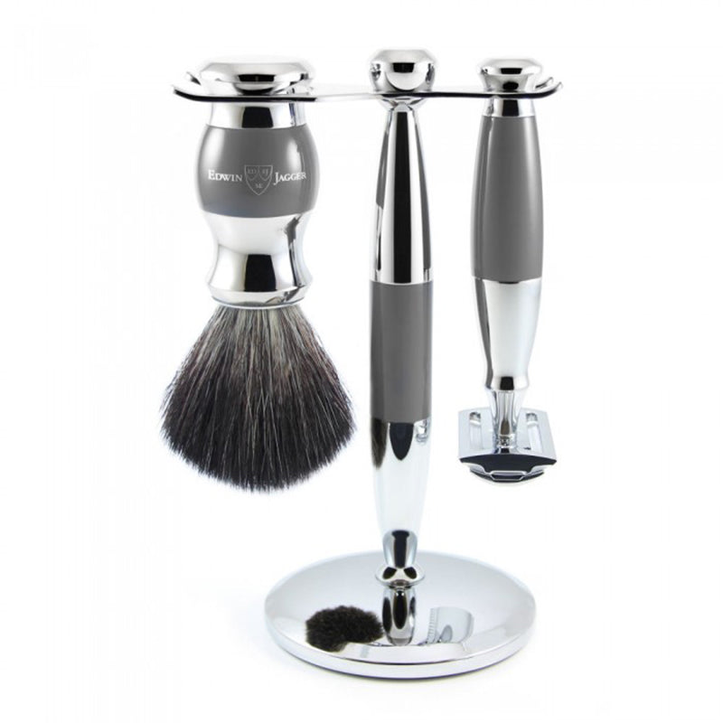 Edwin Jagger Grey and Chrome 3 piece shave Set
