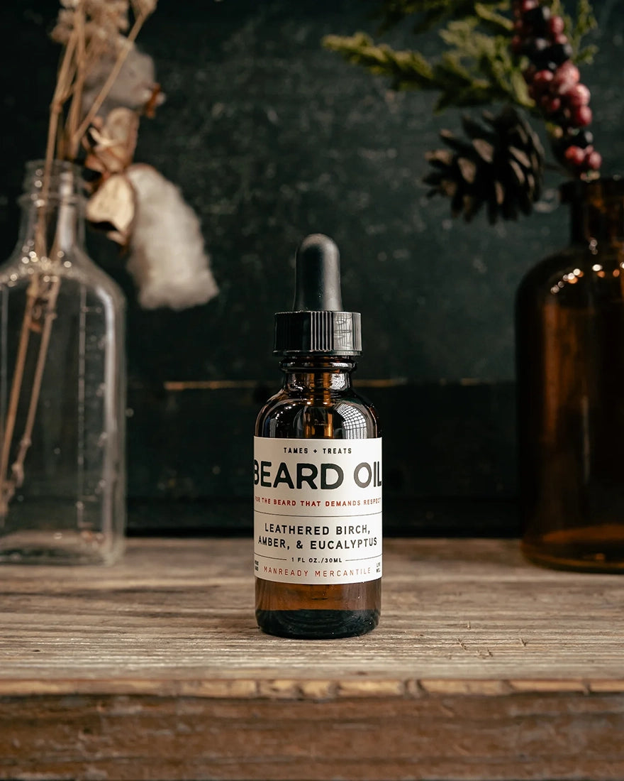 Manready Mercantile Grey Label beard oil bottle for dry skin and coarse beards