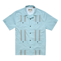 Howler Brothers Guayabera Shirt in Nile blue, flat lay view