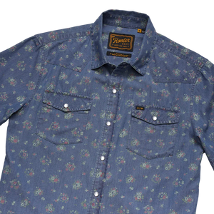 H Bar B Snapshirt western yoke and snap pocket detail indigo chambray