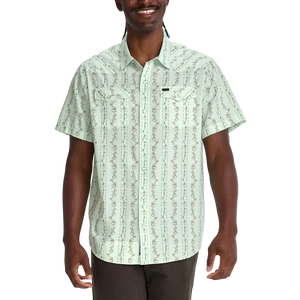 Howler Brothers H Bar B Snapshirt Hibiscus Ribbons Mint men's pearl snap short sleeve shirt front view