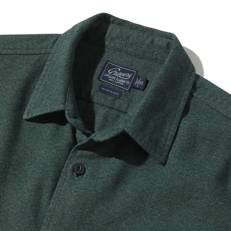 Grayers Harper 3 ply Jaspe Flannel in Forest Green, Close up detail view