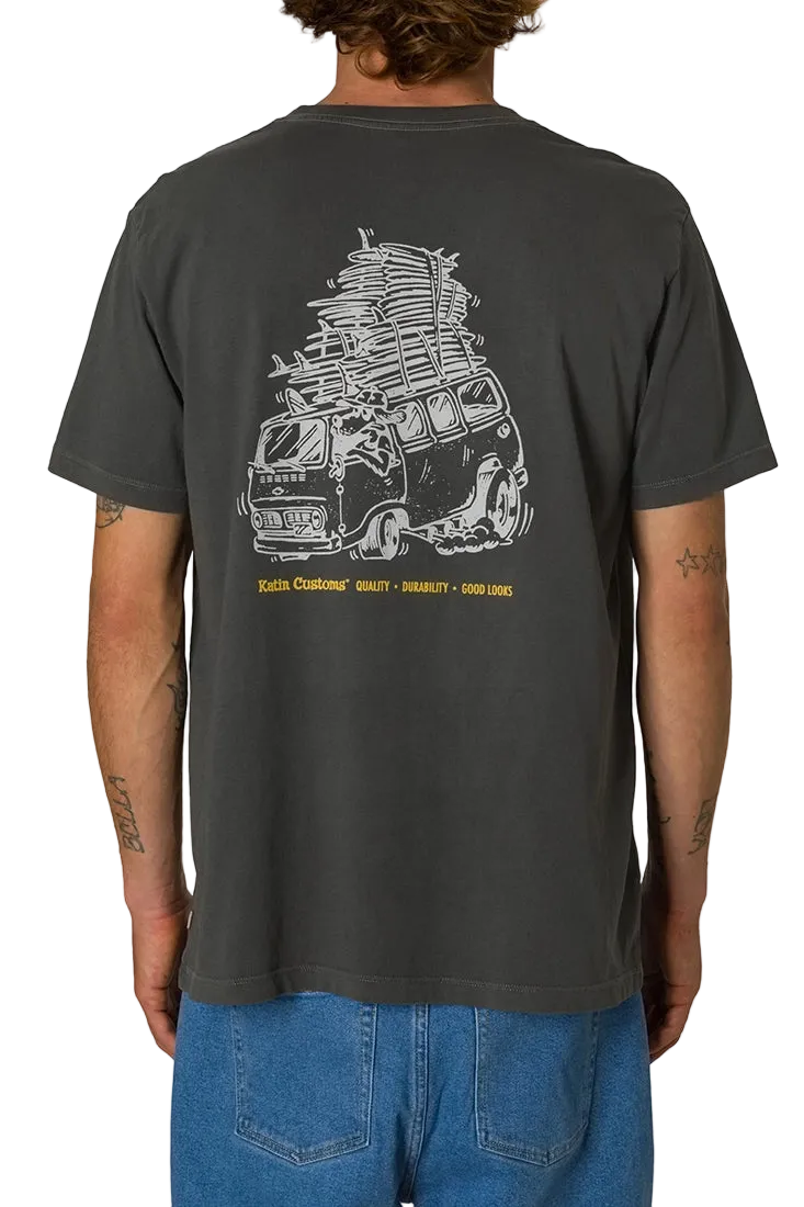 Haulin organic cotton graphic tee Lead back view – vintage 70s surf van illustration – The Simple Man