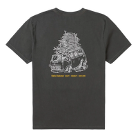 Haulin graphic tee flat lay back – washed organic cotton surf van print in Lead – The Simple Man