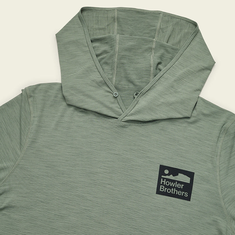 Howler Brothers HB Tech Hoodie in Agave Color, Flat Lay close up fabric detail View