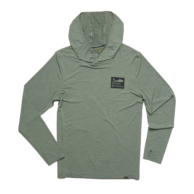 Howler Brothers HB Tech Hoodie in Agave Color, Flat Lay View