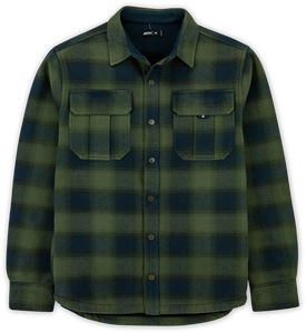 Jetty Hull Shirt Jacket – Army green and navy plaid flannel with dual chest pockets and snap buttons – The Simple Man”