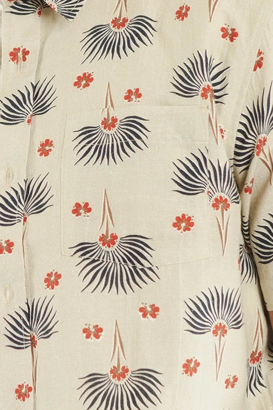 Bridge & Burn Harbor Slim Shirt in Aloha Floral Pattern, flat lay close up fabric detail  View
