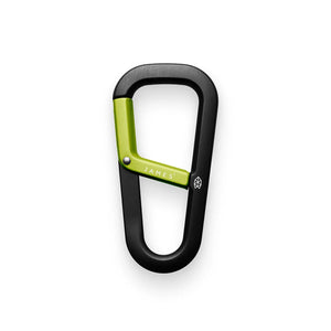 The James Brand Hardin EDC carabiner in black and electric moss anodized aluminum