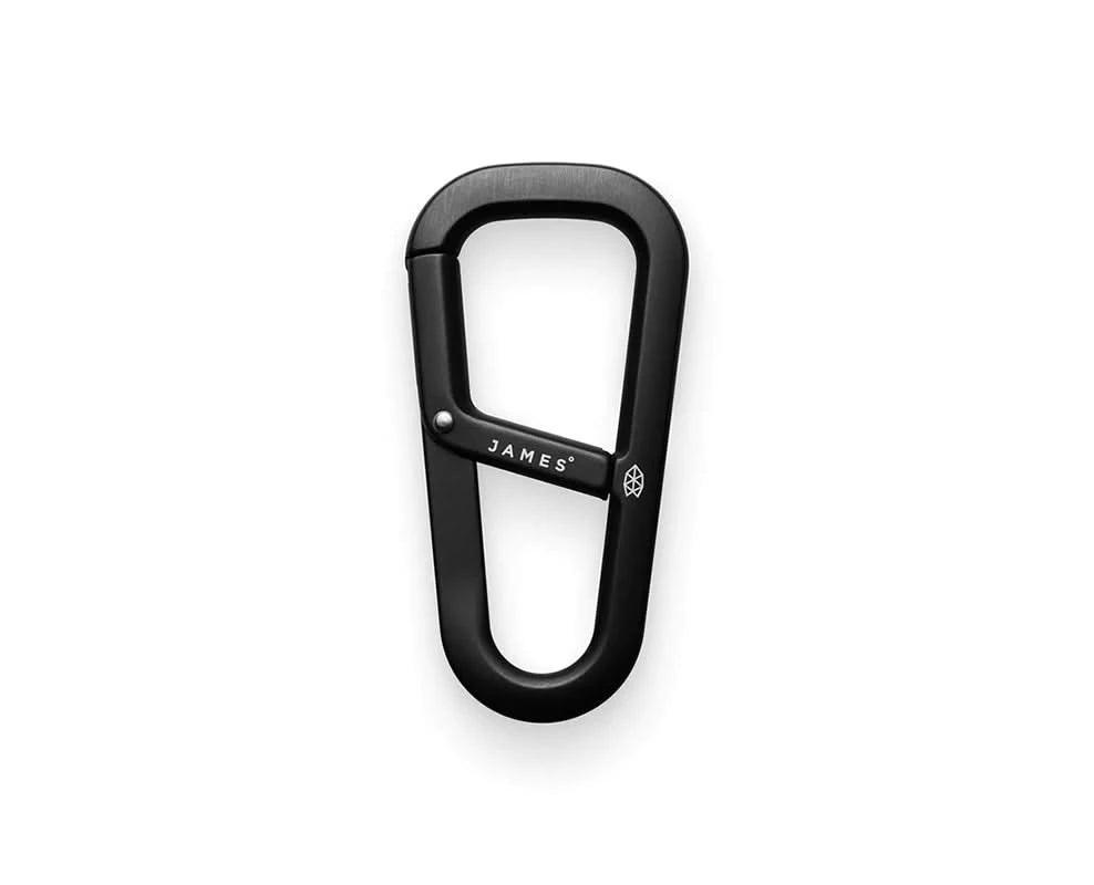 All-black aluminum key clip carabiner with titanium keyring, minimalist EDC gear from The Simple Man