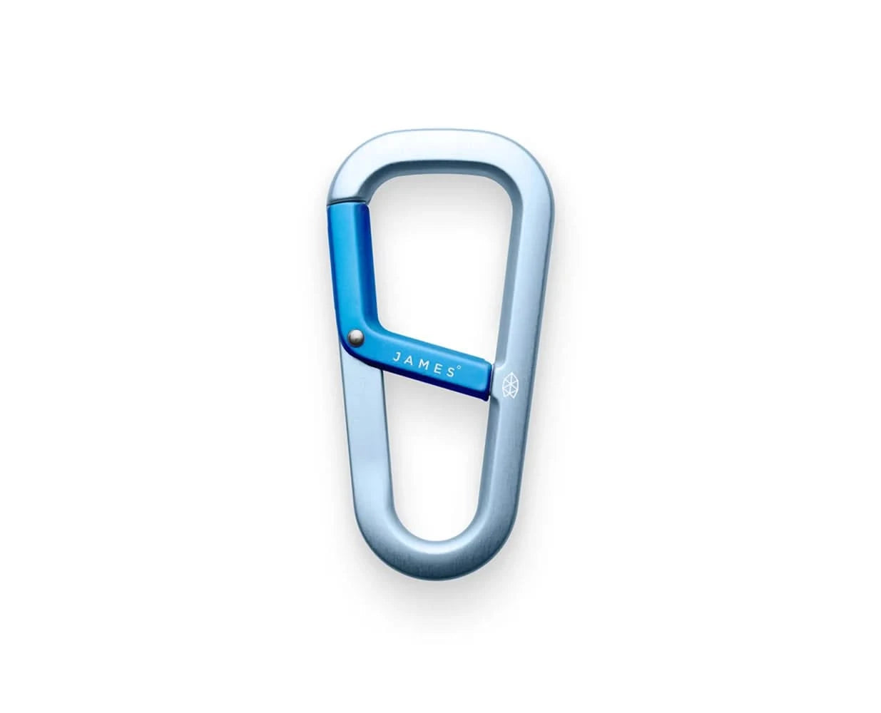 Blue and light blue Hardin forged aluminum carabiner with dual-compartment design, available at The Simple Man