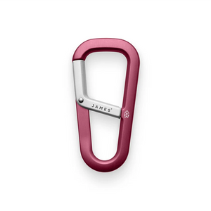 The James Brand Hardin EDC carabiner in wine and silver anodized aluminum
