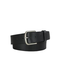 Hardball black leather belt in looped position showing buckle