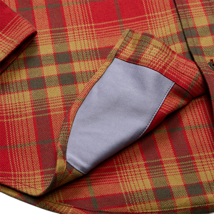 Sunglass cleaning microfiber panel inside the hem of the Brick Harker's Flannel, detail view, The Simple Man