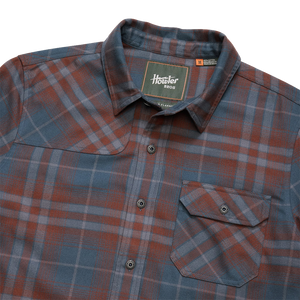 Collar and Howler Bros neck label detail on the Kempton Plaid Dark Slate Harker's Flannel, The Simple Man