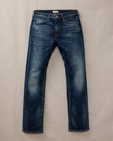 Flat lay of Harlan Straight Easy Rider men’s straight-leg jeans in medium-dark Candiani stretch denim