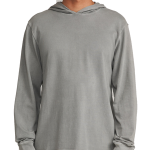 Man wearing the Hide Pullover in Gray Vintage Wash, front view