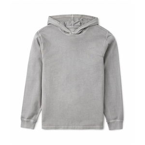 Hide Pullover in Gray Vintage Wash, flat lay front view of a pullover hoodie with ribbed cuffs and hem