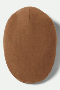 Top view of the Brixton Hooligan Flat Cap in camel melton wool blend.