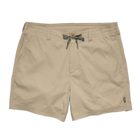 Howler Brothers Horizon Tech Shorts Driftwood flat lay – men's stretch nylon ripstop hybrid shorts with drawcord waist