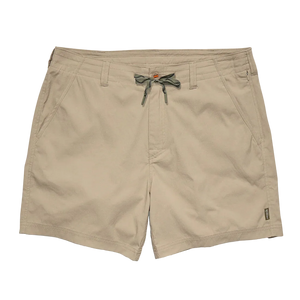 Howler Brothers Horizon Tech Shorts Driftwood flat lay – men's stretch nylon ripstop hybrid shorts with drawcord waist