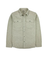 Men’s heavy-duty tan work shirt made from 100% cotton with dual chest pockets and laser-engraved buttons – Horizon Shirt by The Simple Man.
