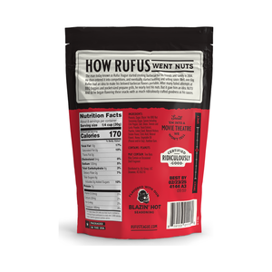 Back of the 9oz Hot BBQ peanuts pouch with nutrition facts and ingredient panel