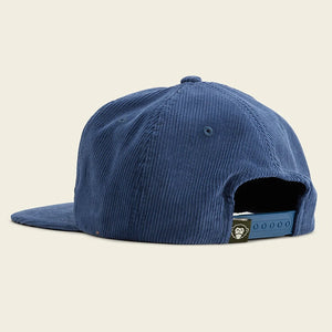 Howler Brother Script Snapback hat in mirage Blue Corduroy, rear view