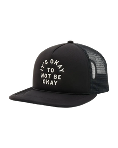 We Are Enough It's Okay Trucker Hat Real Black back view showing snapback closure