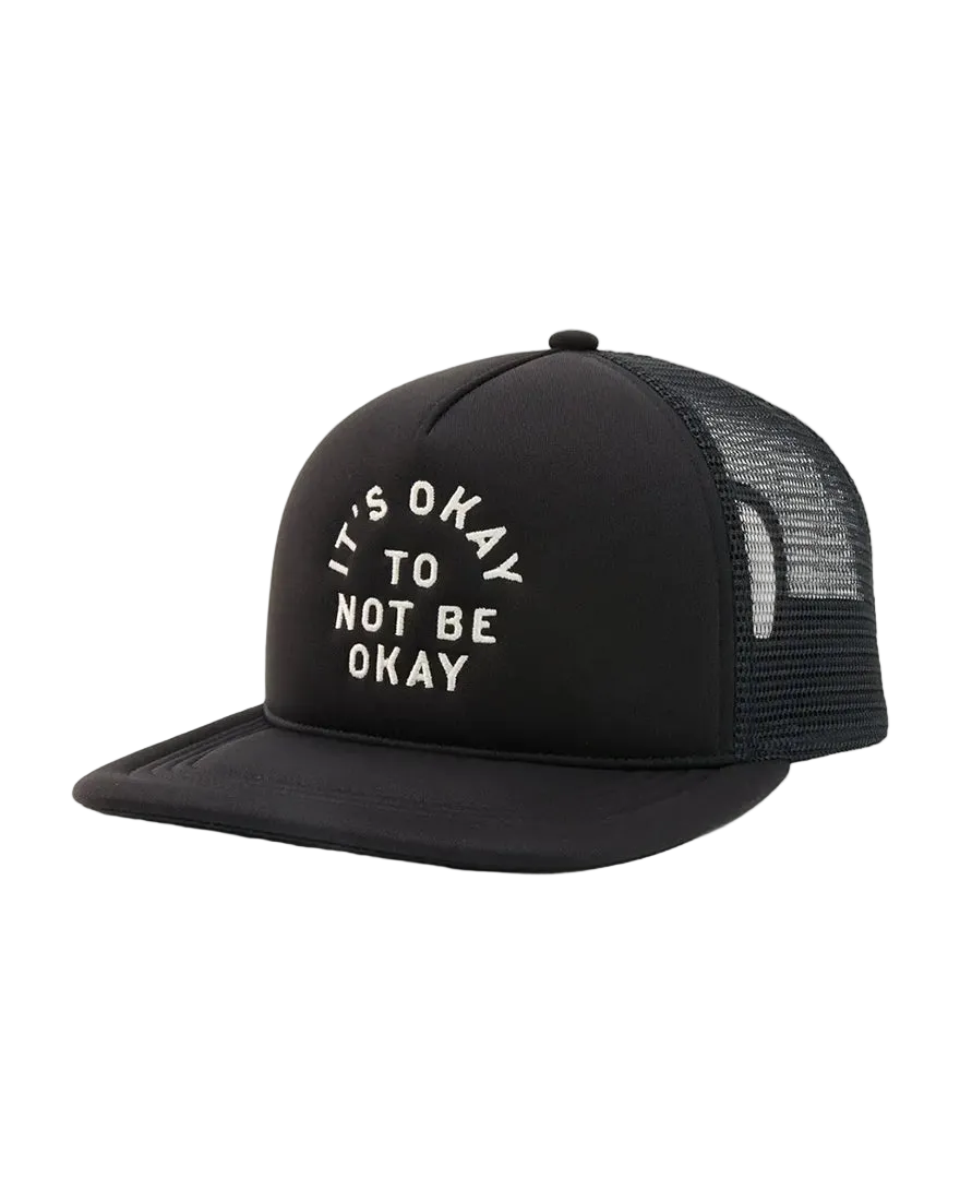 We Are Enough It's Okay Trucker Hat Real Black back view showing snapback closure