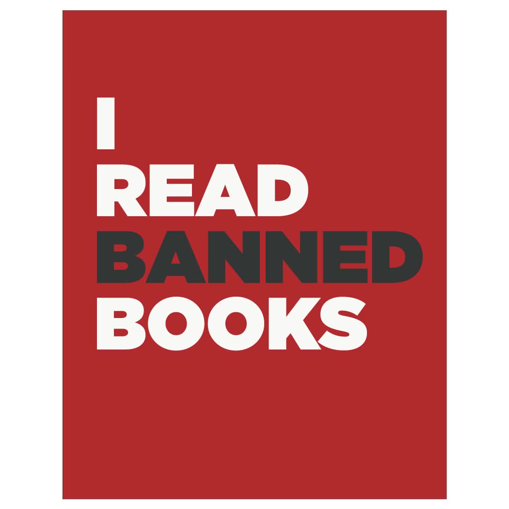 I Read Banned Books magnet with white and black lettering on a red background, 2.5x3.5, The Simple Man