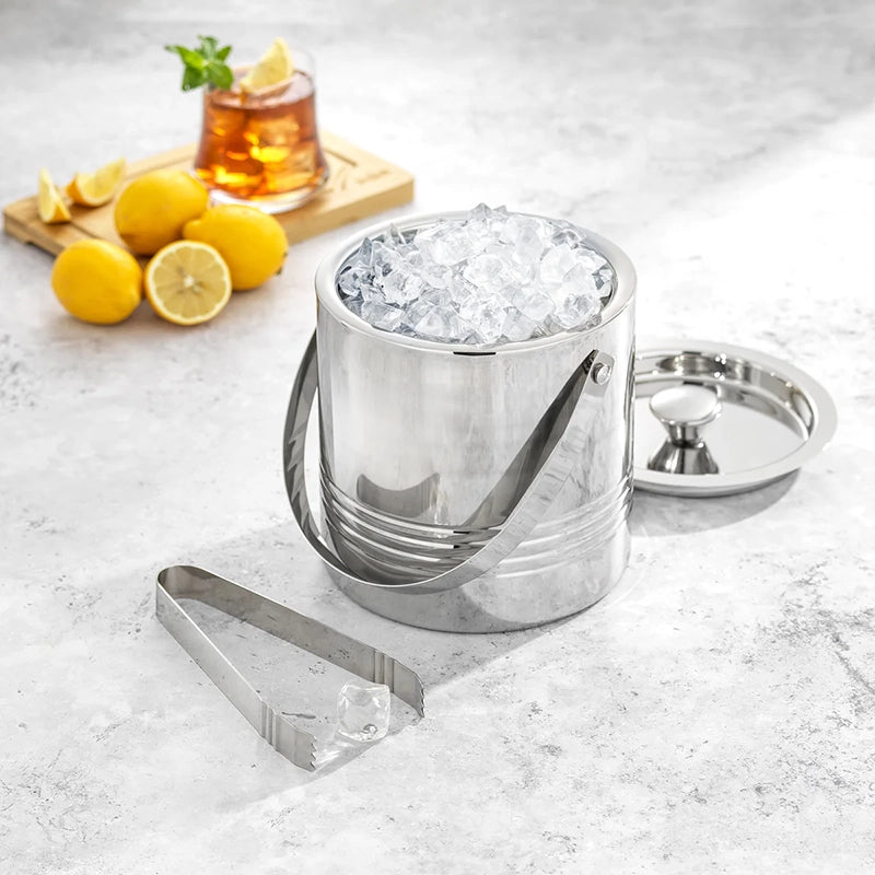 stylized oy Jolt stainless steel Ice bucket with tongs
