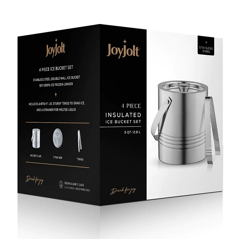 oy Jolt stainless steel Ice bucket with tongs in packaging